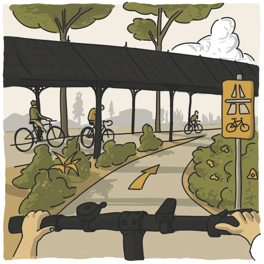 Dessin autoroute à vélo Solarpunk